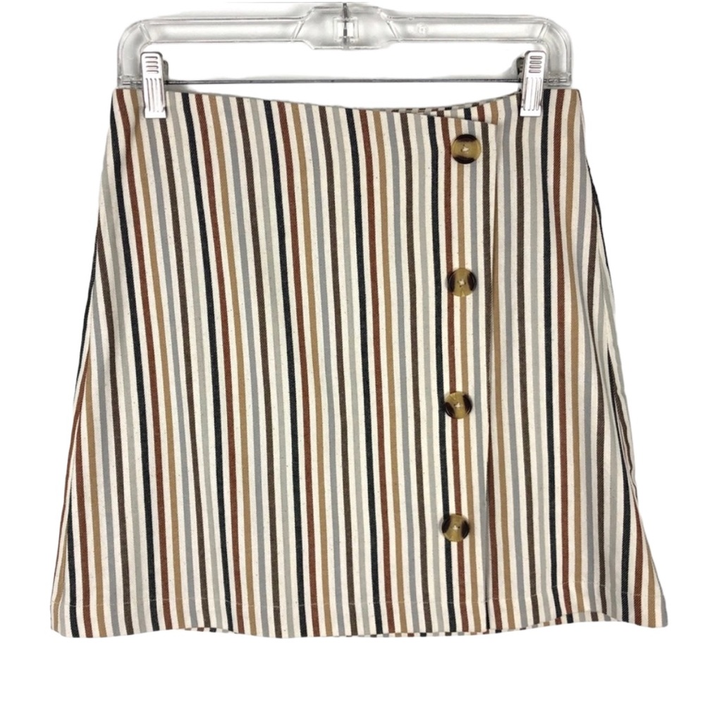 Peach Love California Striped Cotton Skirt with Side Buttons